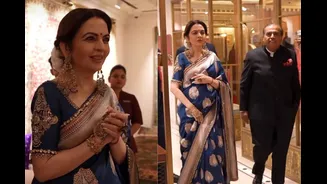 Nita Ambani Stuns In Peacock Blue Banarasi Silk Saree And Regal Gold Jewellery At A Cultural Event