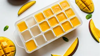 Low Calorie Dessert Hack: Freeze Mango Puree In Coconut Water