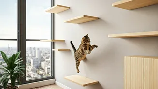 Vertical Wooden Wall Bridges Maximize Small High-Rise Cat Spaces