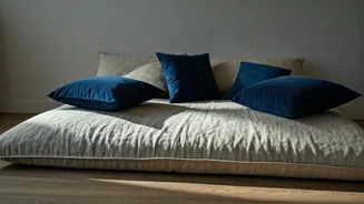Style Floor Seating Using Organic Linen And Indigo Cushions