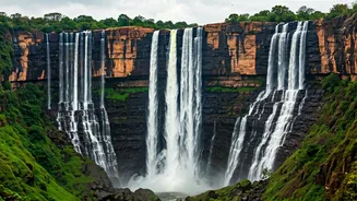 Foaming Waterfalls Cascade Down Ancient Lonavala Cliffs As Monsoon Starts