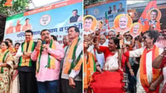 Mumbai BJP Celebrates Bengal Triumph: CM Devendra Fadnavis Says 78% Of India Now Under NDA, Eknath Shinde Mocks Mamata Banerjee With 'Jhalmuri Of D...