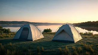 Set Up Low Footprint Camp Tents Facing Bhandardara Lake Views
