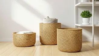 Light Bamboo Storage Baskets Help Clear Urban Studio Apartment Clutter