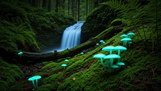 Spot Glowing Bioluminescent Mushrooms In North India Waterfalls