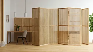 Bamboo Screens Effortlessly Divide Modern Hybrid Home Office Spaces