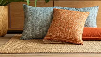 Match Block Printed Organic Cushions With Low Jute Floor Seating