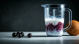 Blend Fresh Jamun Pulp With Coconut Milk For Purple Aesthetics