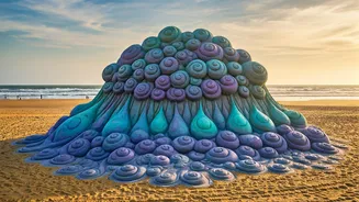 Giant Colorful Sand Art Installations Celebrate Monsoon On Indian Beaches