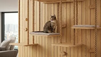Design Vertical Cat Climbing Walls Using Jute Ropes And Planks