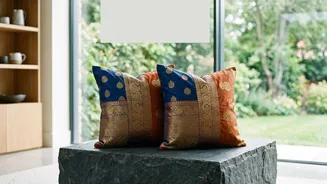 Upcycling Old Fabric Drapes And Sarees Create Stunning Festive Cushion Covers For Living Rooms