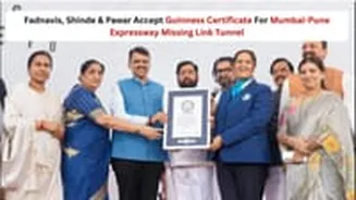 CM Devendra Fadnavis, DY CMs Eknath Shinde & Sunetra Pawar Accept Guinness Certificate As Mumbai-Pune Missing Link Tunnel Sets World Record For Wid...