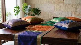 Upcycling Old Fabric Drapes And Sarees Into Elegant Festive Cushion Covers And Runners