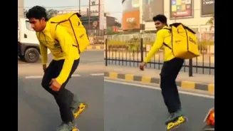 Blinkit Delivery Worker Skates Through Muzaffarnagar Traffic—Is The 10-Minute Promise Too Dangerous?
