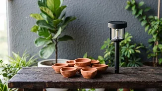 How To Create Eco Friendly Balcony Decor With Handmade Clay Diyas And Solar Lights