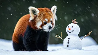 Red Panda's Delight: Khumbie's Viral Snowman Snack Attack!