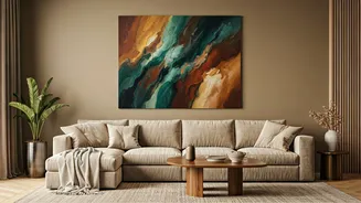 Big Art Masterpieces Define Modern Cozy Lived-In Interiors