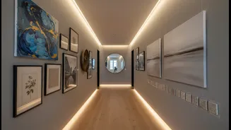 How to transform standard flat corridors using damage-free art hanging layout strategies