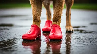 Durable Rubber Boots Protect Dog Paws On Wet Muddy Asphalt