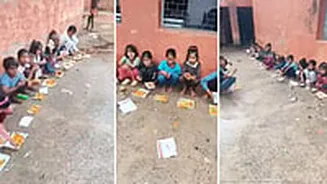 MP News: Government School Children Served Food In Scrap Paper Instead Of Plates In Sheopur; Video Goes Viral