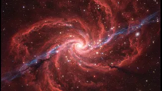 A Cosmic Nursery Shines In Brilliant Crimson
