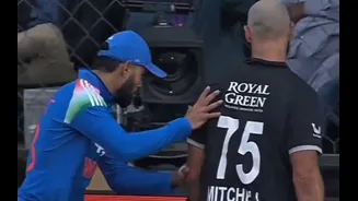 [WATCH] IND vs NZ 2026: Virat Kohli playfully pushes Daryl Mitchell off the field after Indore ODI century