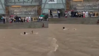 Mumbai Kids Swim in Flooded Street