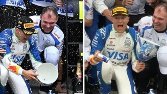 Isack Hadjar breaks trophy after maiden F1 podium