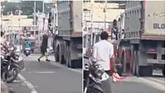 Biker Stops Runaway Mining Truck in Dehradun